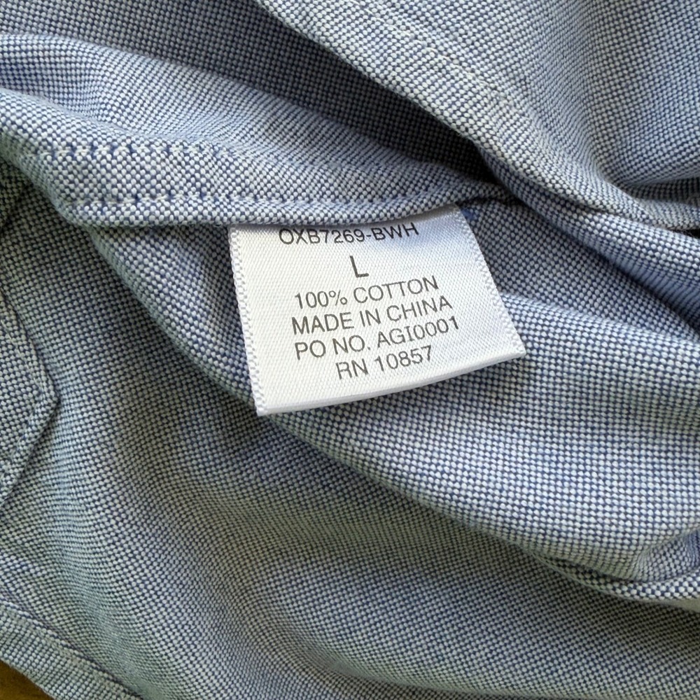 AG Blue Cotton Oxford Slim Fit Button Down Shirt 3/4 Sleeve Old Money EUC Sz L - Picture 5 of 11